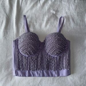 Light Purple Pearl Beaded Bustier Crop Top
